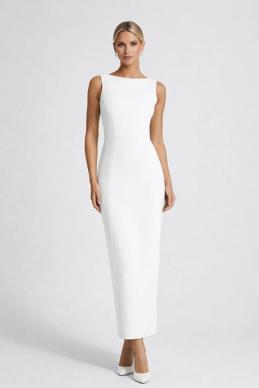 Robe Maxi Femme - Col Bateau Sans Manches Moulante | Élégante