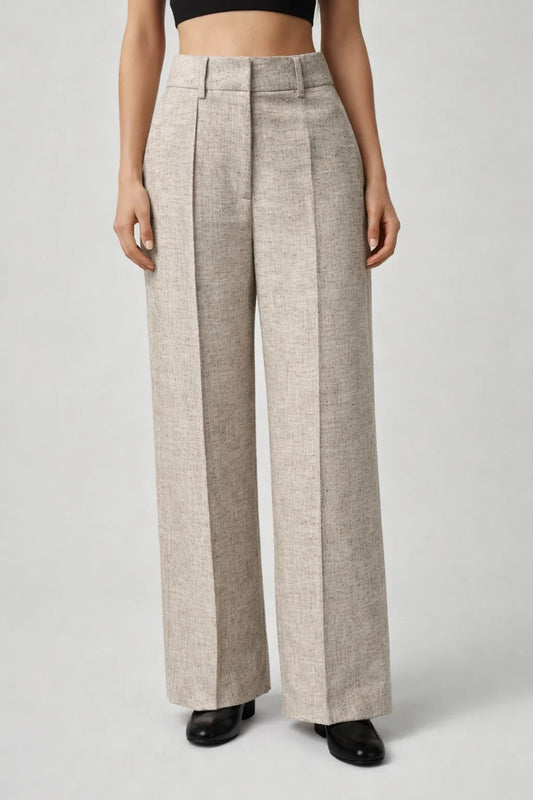 Pantalon Femme - Taille Haute Jambe Large Plis Marqués | Chic