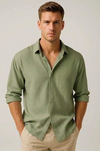 Chemise Homme - Coupe Relax Col Ouvert Texture Gaufrée | Été