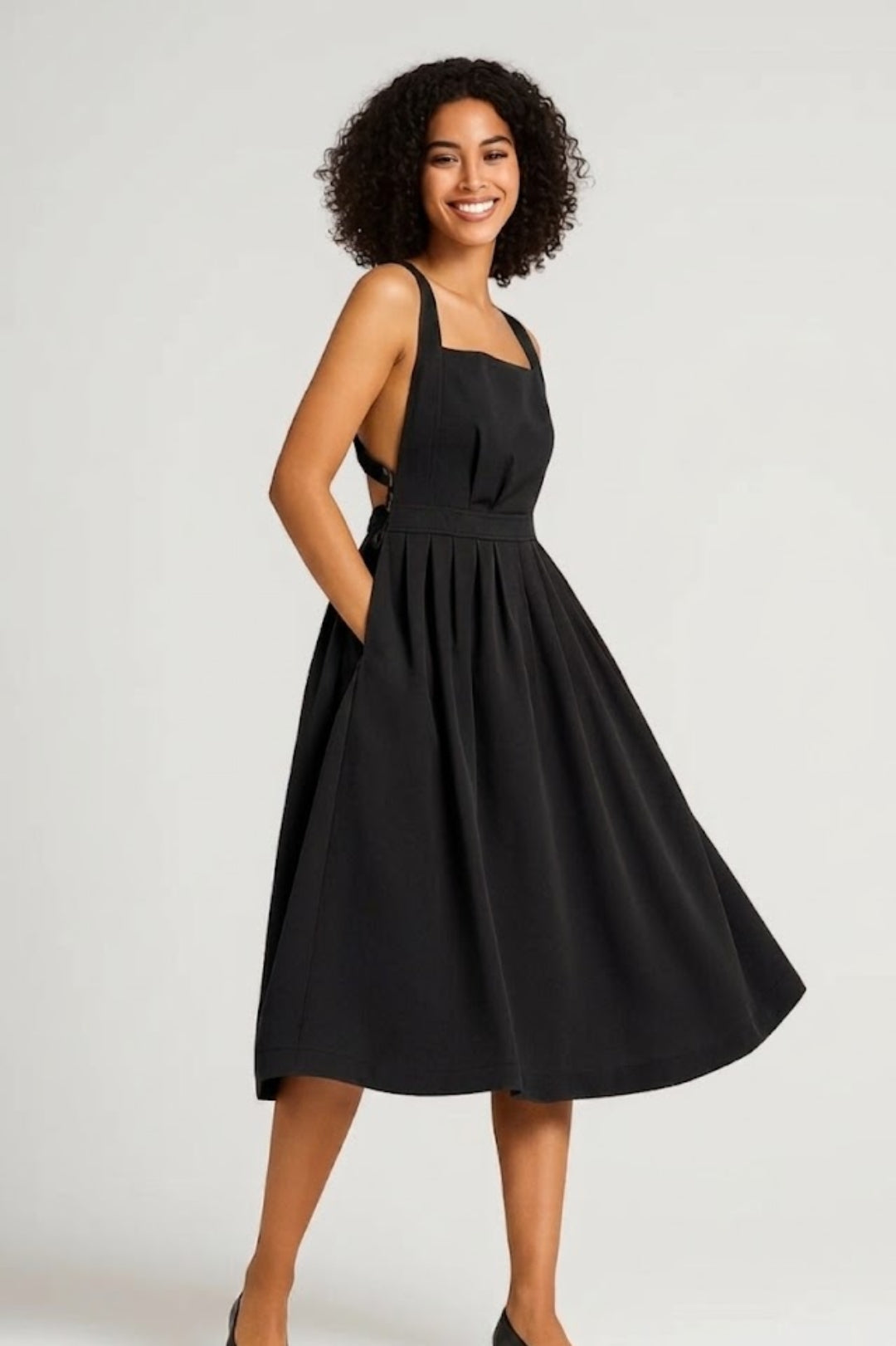 Robe Midi Femme - Bretelles Larges Taille Cintrée Jupe Plissée | Été