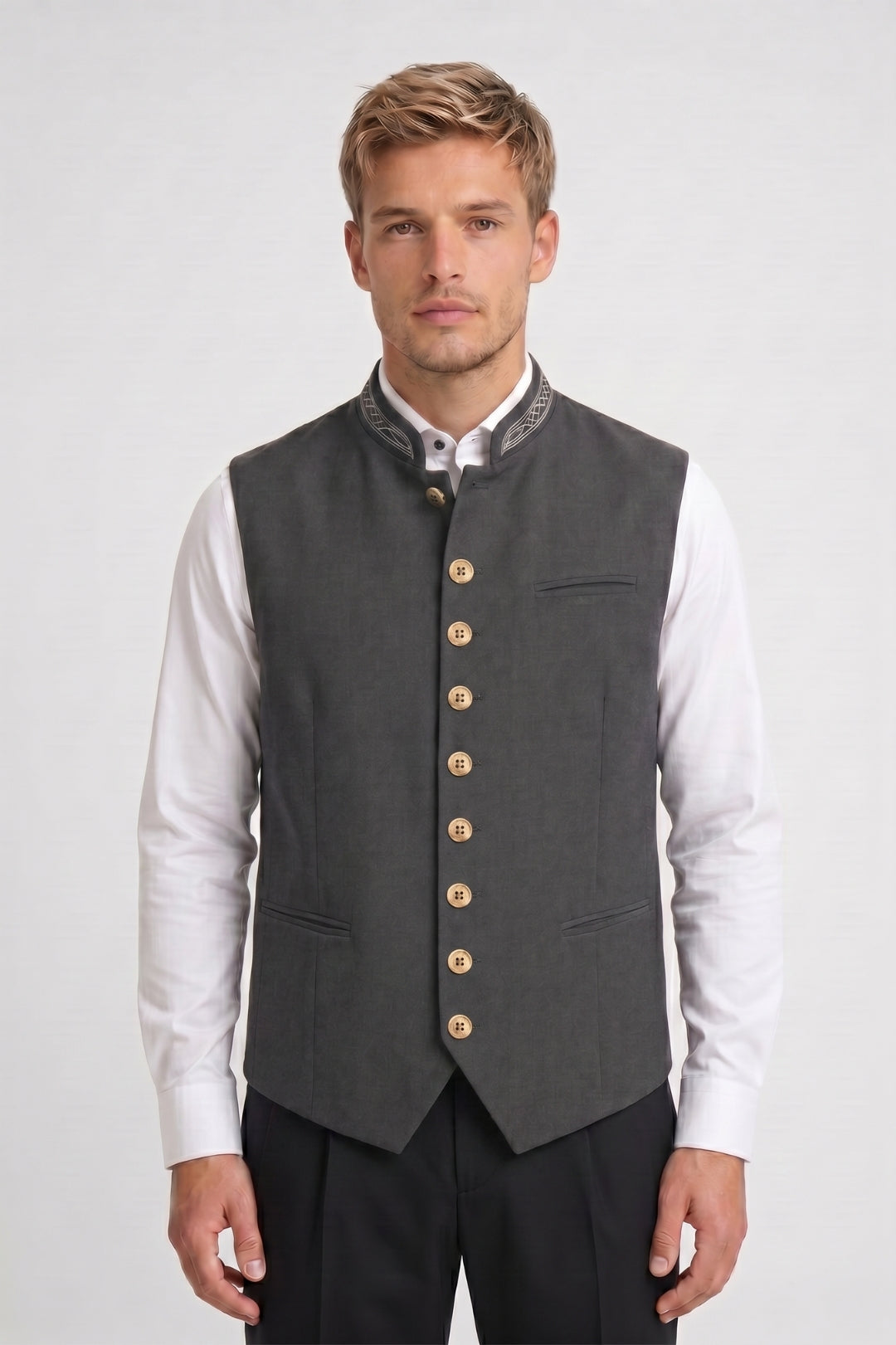 Gilet Homme - Sans Manches Col Mao Brodé Boutonnage | Chic