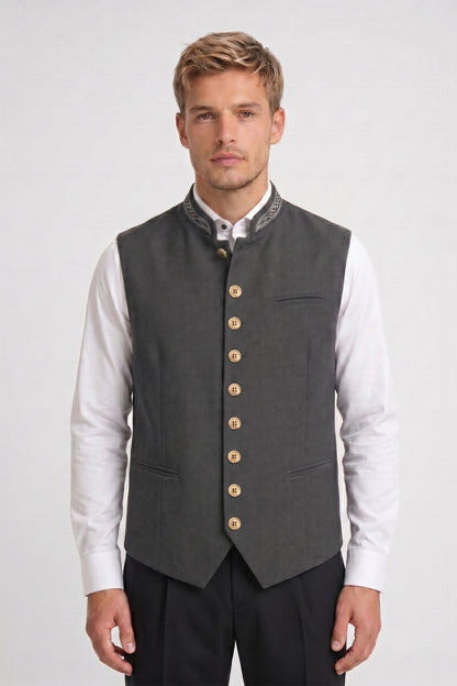 Gilet Homme - Sans Manches Col Mao Brodé Boutonnage | Chic