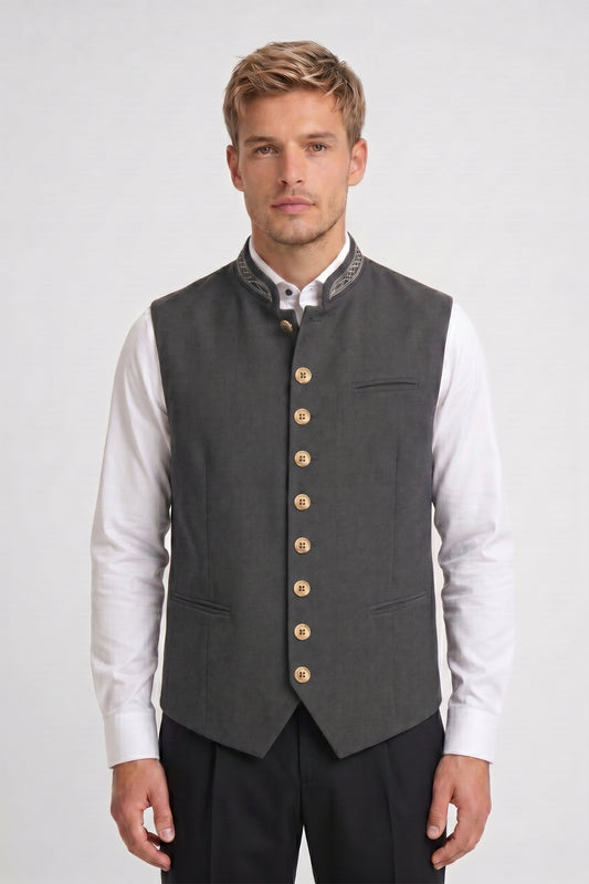 Gilet Homme - Sans Manches Col Mao Brodé Boutonnage | Chic