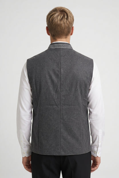 Gilet Homme - Sans Manches Col Mao Brodé Boutonnage | Chic