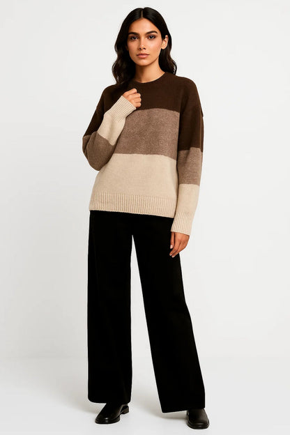 Pull Rayé Femme | Pull à Col Rond Décontracté | Doux et Confortable