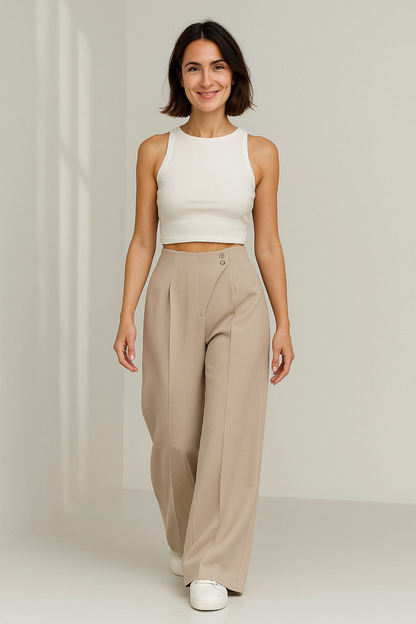 Pantalon Taille Haute Femme | Coupe Ample | Élégant et Confortable