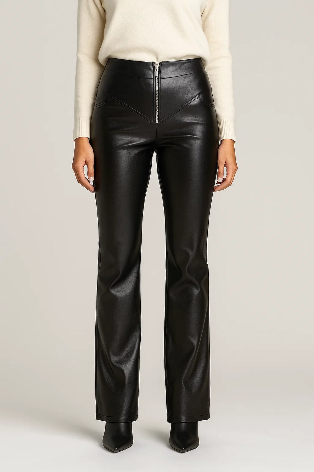 Pantalon Femme - Taille Haute Zippé avec Coupe Évasée | Chic