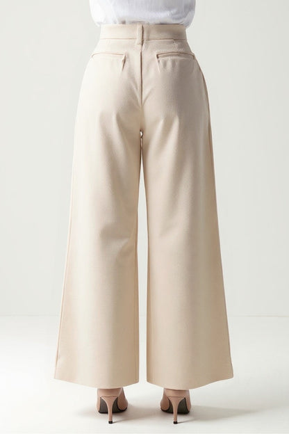 Pantalon Large Taille Haute | Beige | Élégance Minimaliste