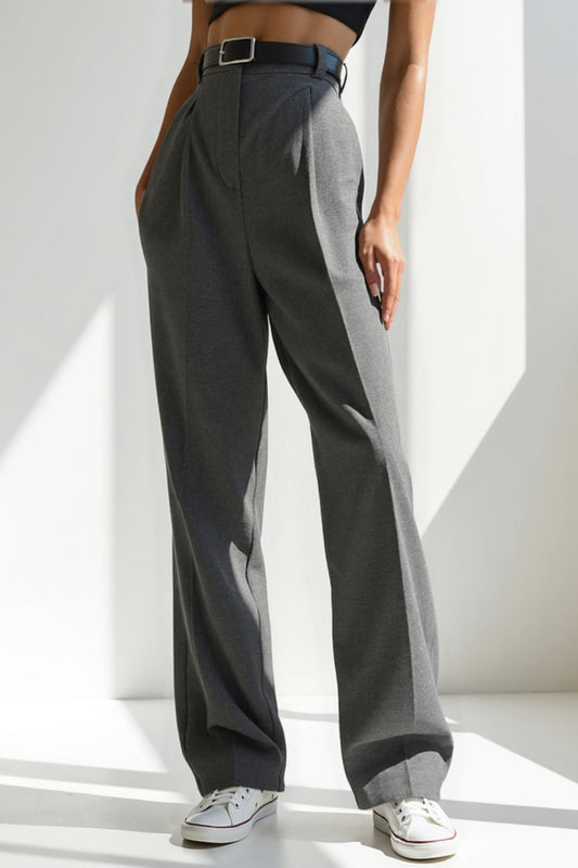 Pantalon Large Taille Haute | Gris Anthracite | Élégant et Confortable