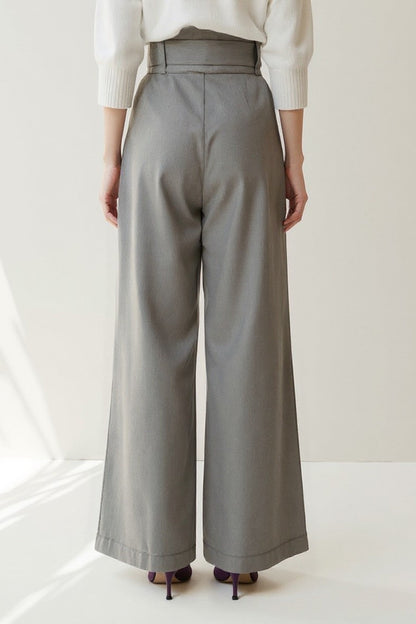 Pantalon Large Taille Haute | Gris Élégant | Coupe Structurée et Moderne