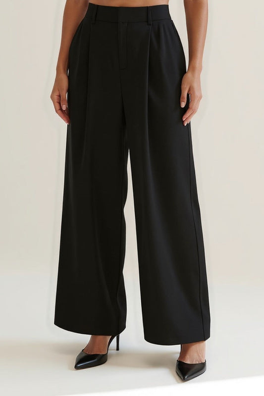 Pantalon Large Taille Haute | Noir | Élégance et Confort