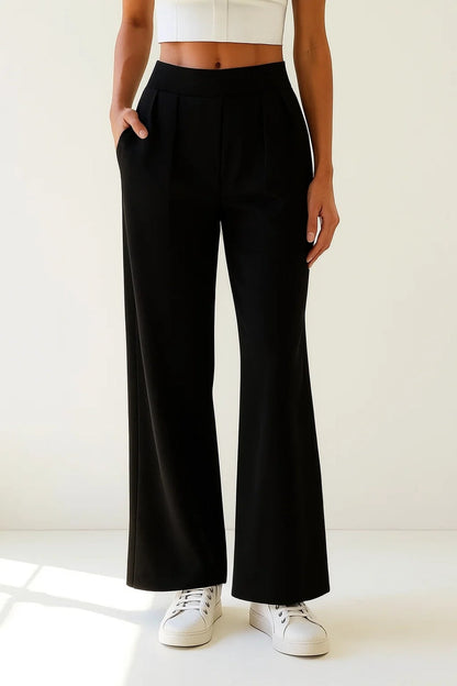 Pantalon Large Taille Haute | Élégant et Polyvalent | Noir, Blanc, Beige