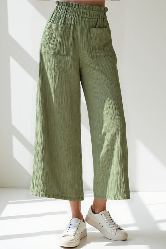 Pantalon Large à Taille Élastique | Confort et Style Décontracté | Noir, Beige, Vert