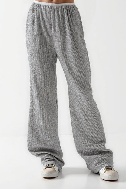Pantalon Large en Maille | Gris Chiné | Confort Décontracté