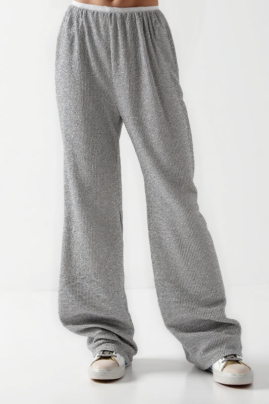 Pantalon Large en Maille | Gris Chiné | Confort Décontracté