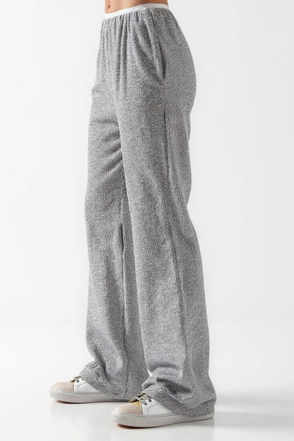 Pantalon Large en Maille | Gris Chiné | Confort Décontracté