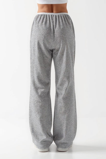 Pantalon Large en Maille | Gris Chiné | Confort Décontracté