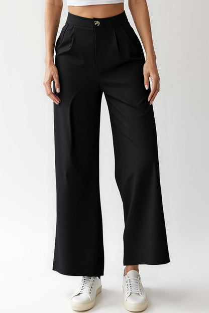 Pantalon Noir Taille Haute | Coupe Droite | Confort Quotidien