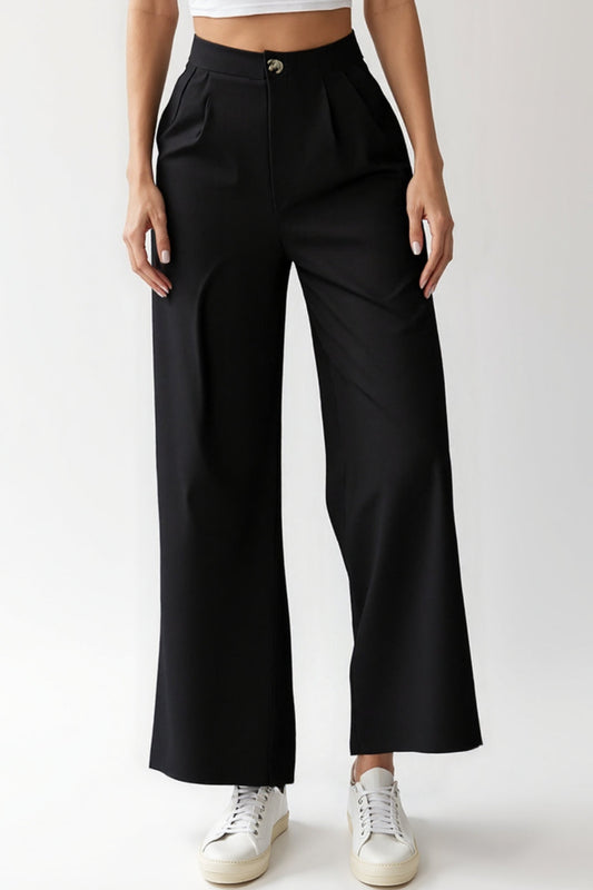 Pantalon Noir Taille Haute | Coupe Droite | Confort Quotidien