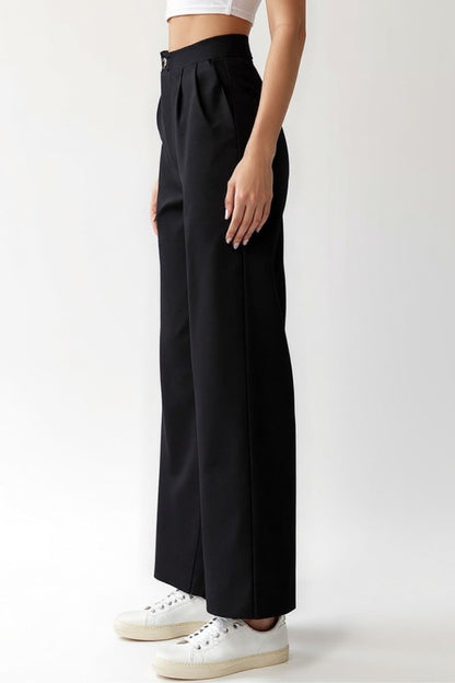 Pantalon Noir Taille Haute | Coupe Droite | Confort Quotidien
