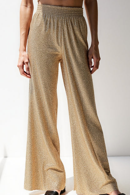 Pantalon Pailleté Taille Haute | Argent & Or | Fluide et Festif