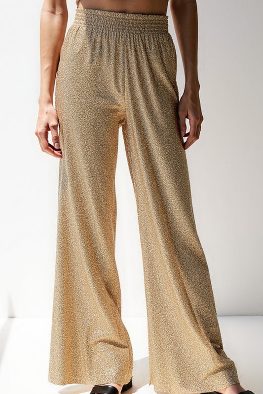 Pantalon Pailleté Taille Haute | Argent & Or | Fluide et Festif