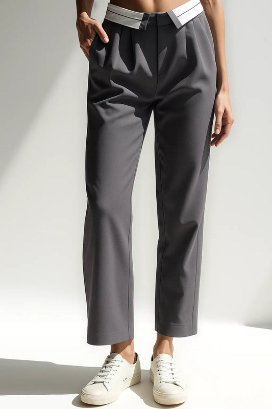 Pantalon Tailleur 7/8 | Taille Haute Élégante | Noir et Gris