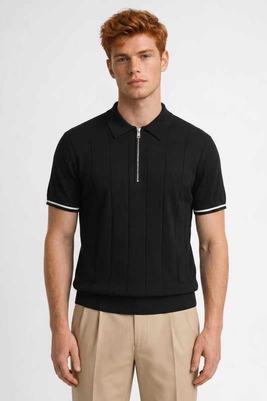 Polo Homme - Demi Zip Manches Courtes Côtelé | Casual Chic