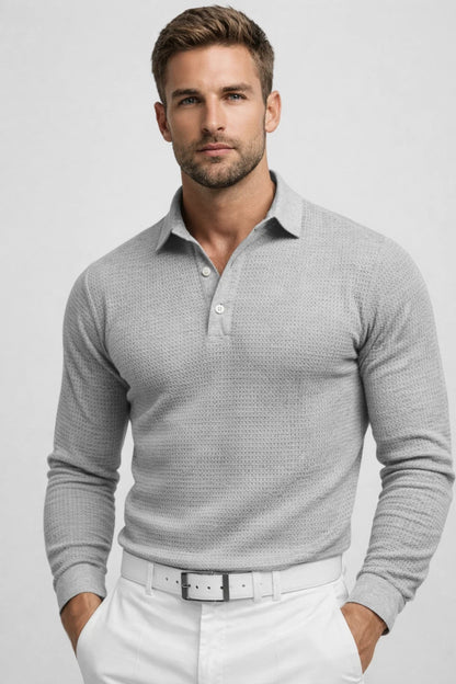 Polo Homme manches longues | élégant & minimal | maille texturée raffinée pour Printemps
