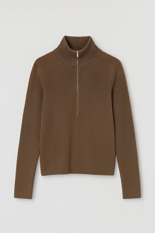 Pull Femme | col montant | zippé et maille texturée pour Hiver