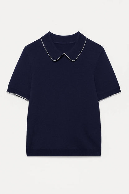 Top Femme - Col Claudine Manches Courtes Tricoté | Chic