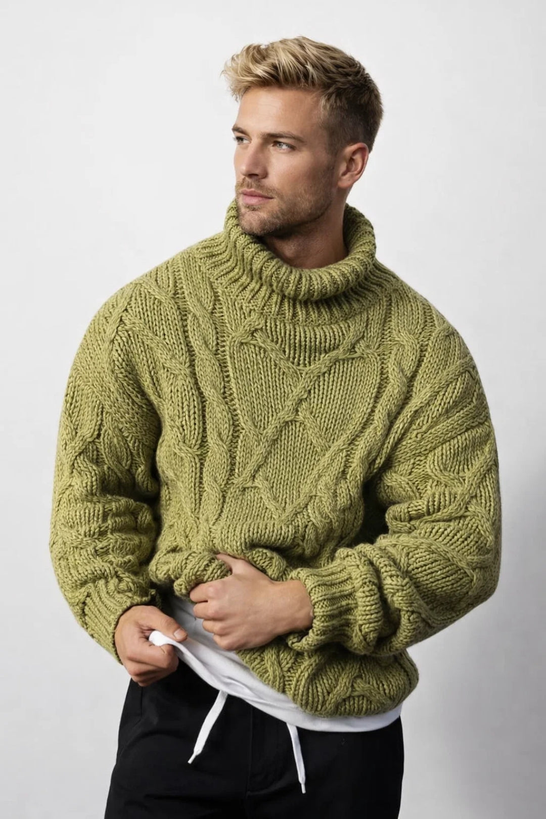 Pull col roulé Homme | élégant & classique | maille torsadée épaisse pour Hiver