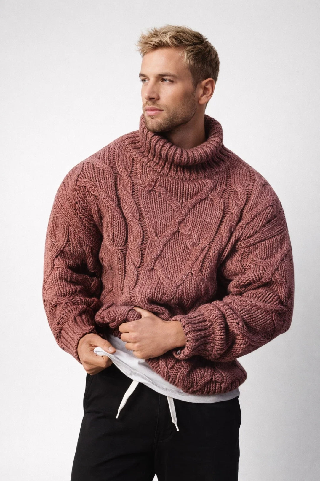 Pull col roulé Homme | élégant & classique | maille torsadée épaisse pour Hiver