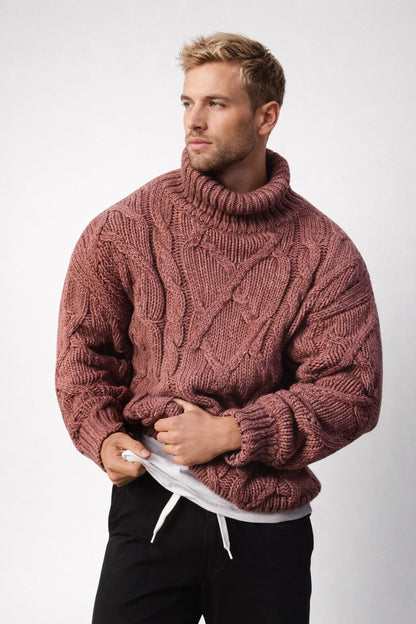 Pull col roulé Homme | élégant & classique | maille torsadée épaisse pour Hiver
