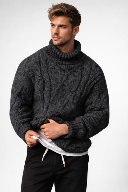 Pull col roulé Homme | élégant & classique | maille torsadée épaisse pour Hiver