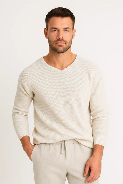 Pull Homme | Texturé à Col en V | Élégant, Décontracté et Confortable pour Hiver