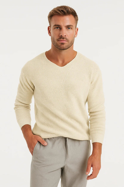 Pull Homme | Texturé à Col en V | Élégant, Décontracté et Confortable pour Hiver