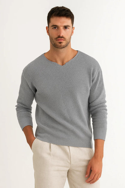 Pull Homme | Texturé à Col en V | Élégant, Décontracté et Confortable pour Hiver