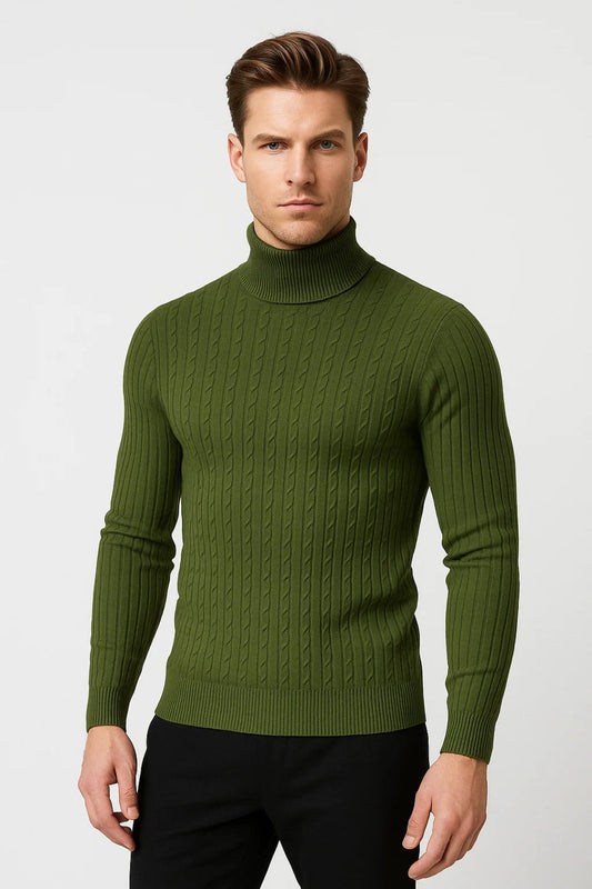 Pull Homme | Torsadé à Col Roulé | Classique, Confortable et Chaud pour Hiver