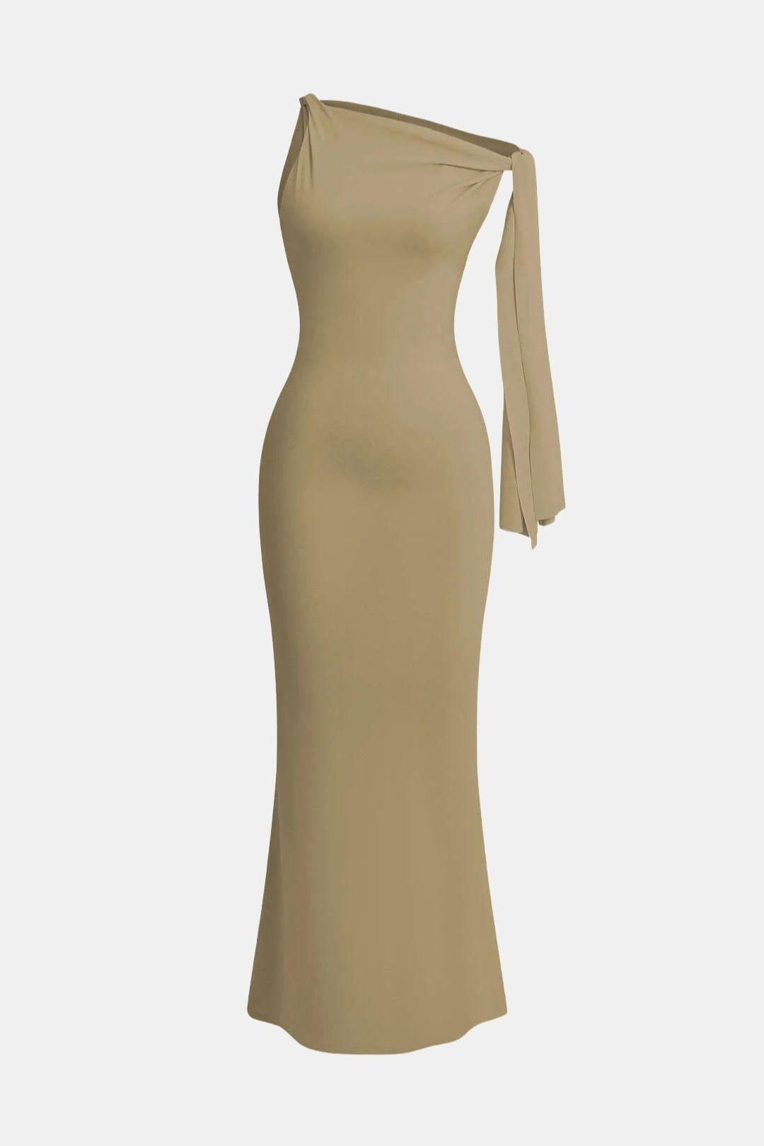 Clara - Robe Invitée Mariage Femme Élégante Longue Moulante avec une Épaule et Écharpe
