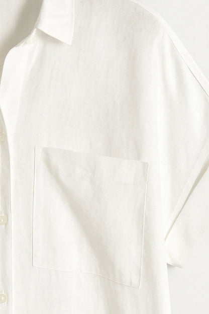 Robe-chemise courte à manches retroussées | Robe boutonnée à poches plaquées | Légère et respirante