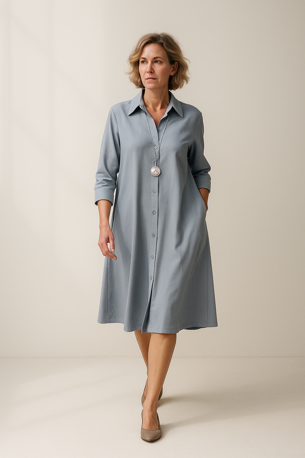 Robe Chemise Femme | Coupe Ample Élégante | Boutonnée avec Poches