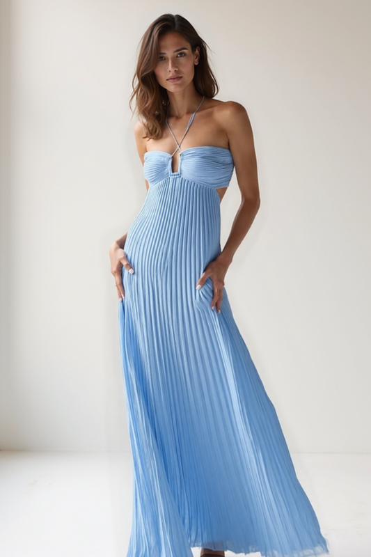 Robe Plissée Femme | Dos Nu Élégant | Tissu Fluide Satiné