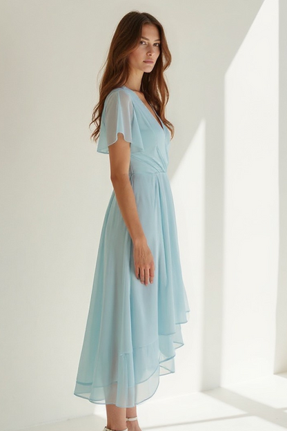 Robe Midi Femme | Décolleté Cache-Cœur | Voile Fluide en Chiffon