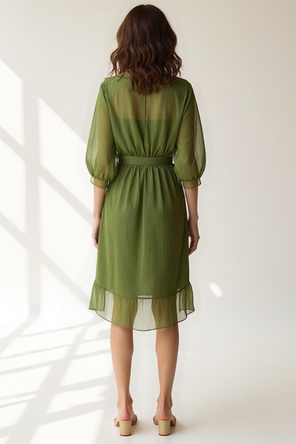 Robe Midi Femme | Ceinture à Nouer | Tissu Chiffon Léger