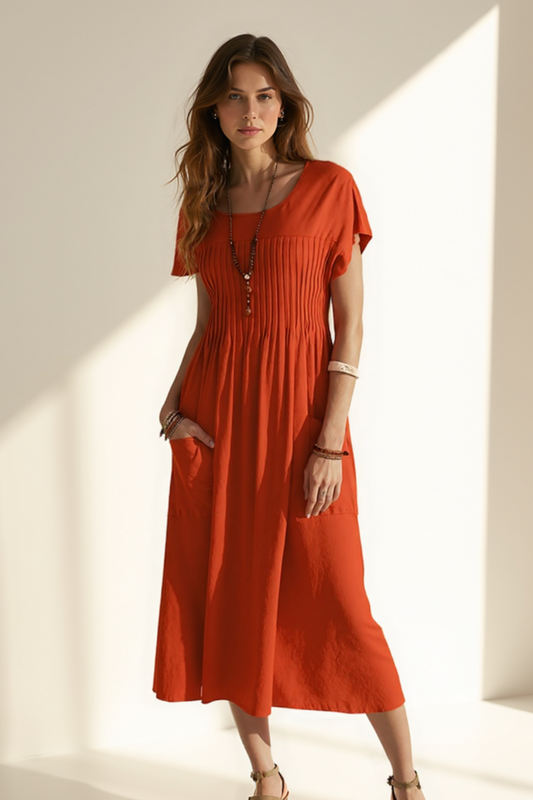 Robe Longue Femme | Coton et Lin Naturel | Poches Pratiques et Coupe Ample