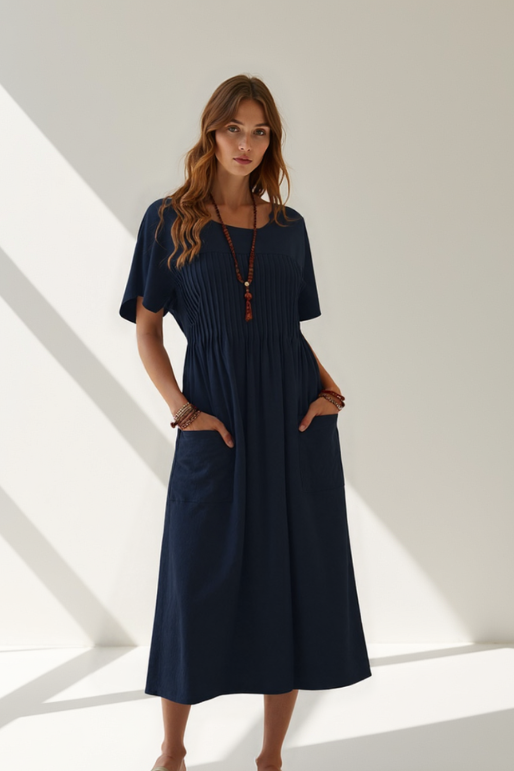 Robe Longue Femme | Coton et Lin Naturel | Poches Pratiques et Coupe Ample