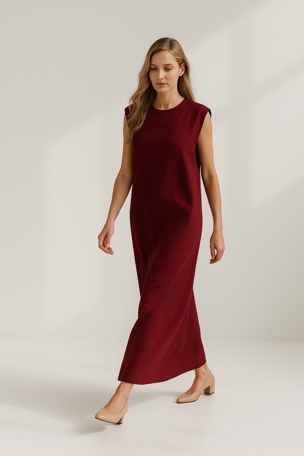 Robe Longue Femme | Coupe Droite Minimaliste | Épaules Structurées