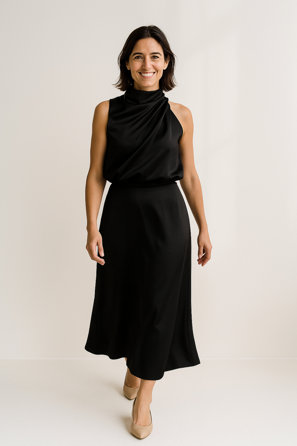 Robe Longue Femme | Encolure Drapée | Élégante et Fluide