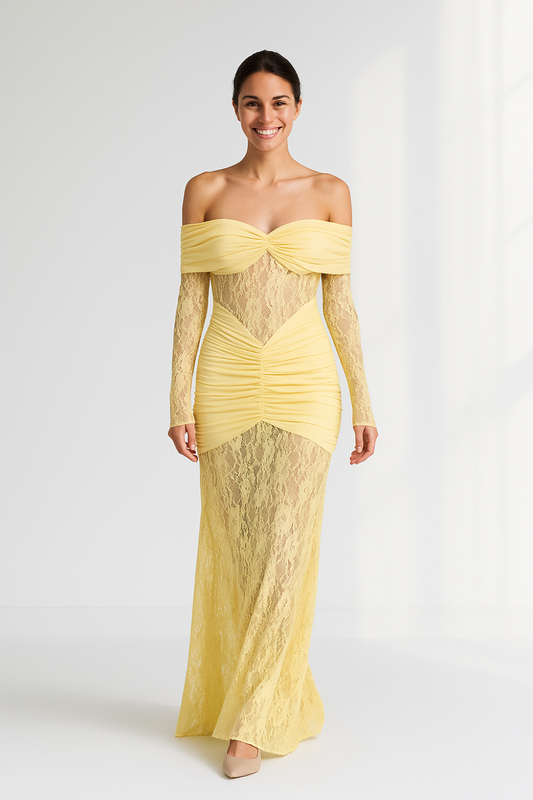 Robe Longue Femme | Épaules Dénudées | Dentelle Élégante